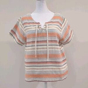 RD & Koko Women's M Orange Multi Stripe Lace Up Boho Beach